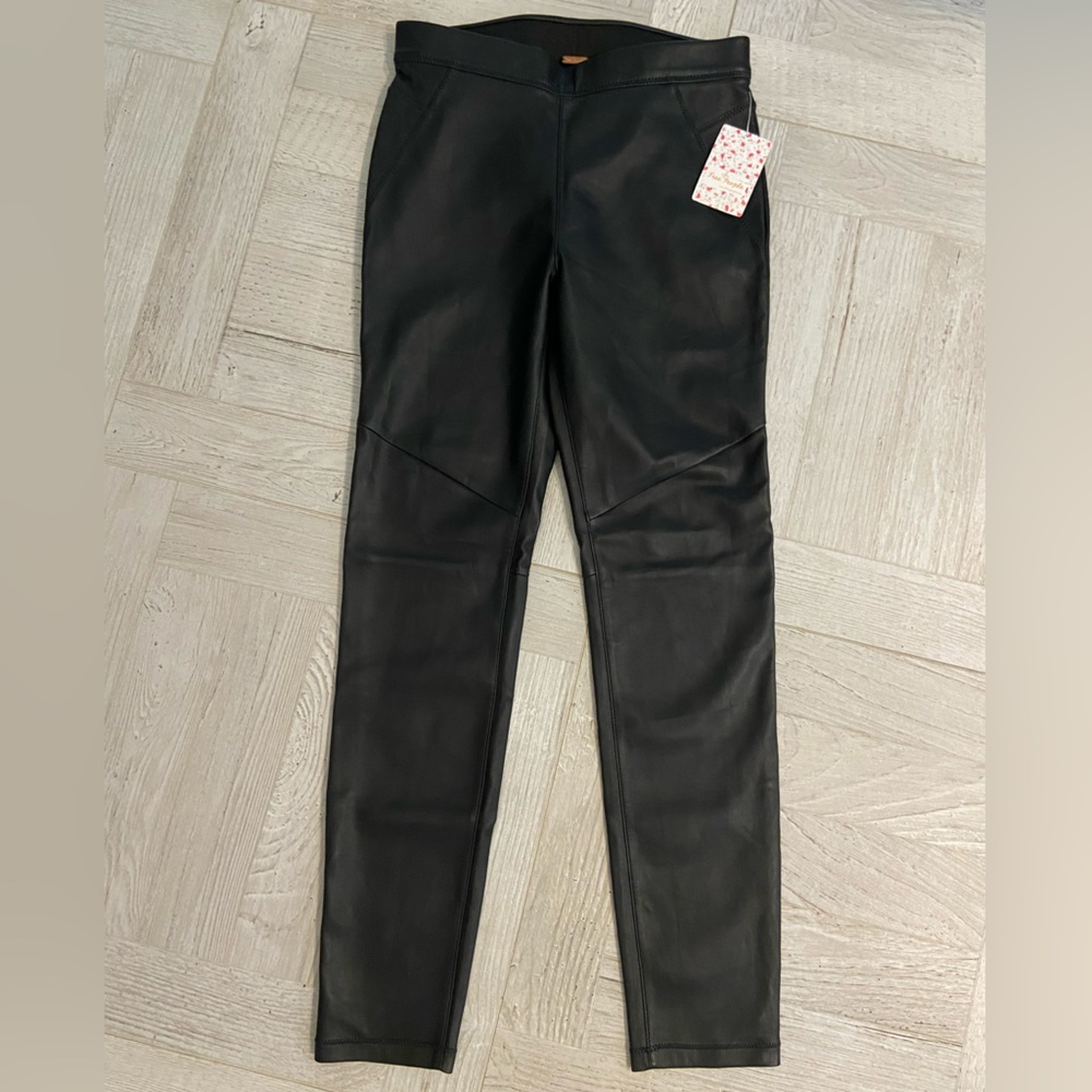 NWT FREE PEOPLE BLACK LEATHER-LIKE PANTS- SIZE 26